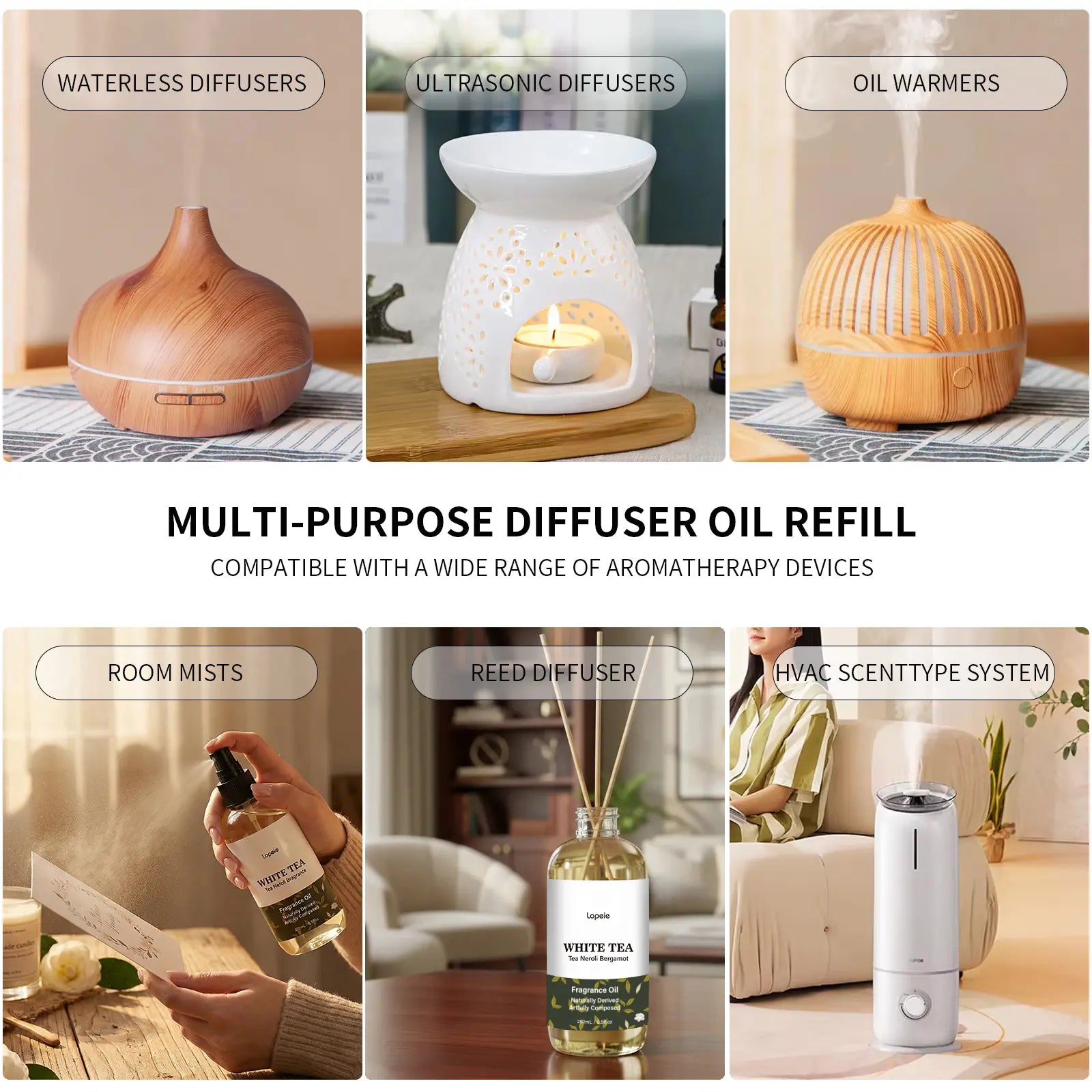 Lopeie Hotel Diffuser Oil Refill Inspired by the Ritz-Carlton Hotel - 118Ml 4.1 Fl Oz - Aromatherapy Essential Oil-White Tea, Neroli & Bergamot – Ideal for Ultrasonic and Waterless Diffusers Pleasant Fragrant