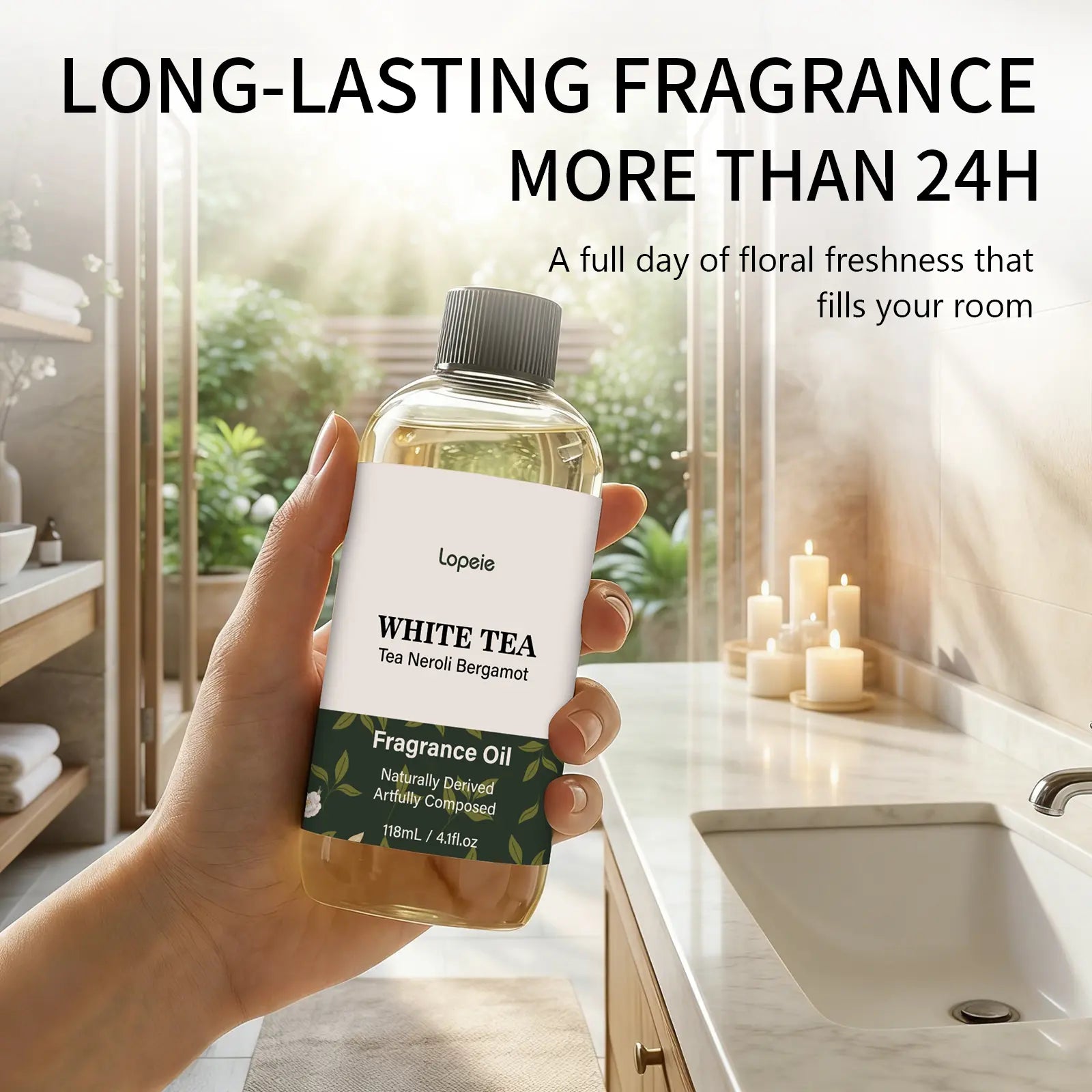 Lopeie Hotel Diffuser Oil Refill Inspired by the Ritz-Carlton Hotel - 118Ml 4.1 Fl Oz - Aromatherapy Essential Oil-White Tea, Neroli & Bergamot – Ideal for Ultrasonic and Waterless Diffusers Pleasant Fragrant