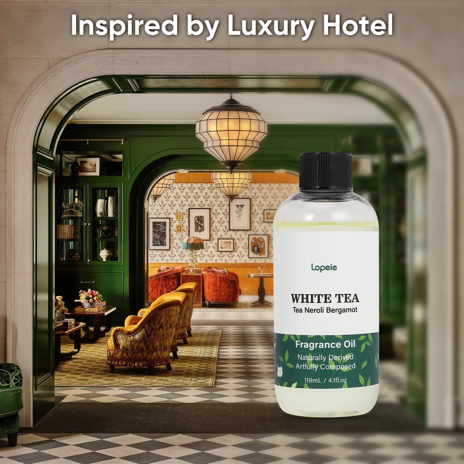 Lopeie Hotel Diffuser Oil Refill Inspired by the Ritz-Carlton Hotel - 118Ml 4.1 Fl Oz - Aromatherapy Essential Oil-White Tea, Neroli & Bergamot – Ideal for Ultrasonic and Waterless Diffusers Pleasant Fragrant